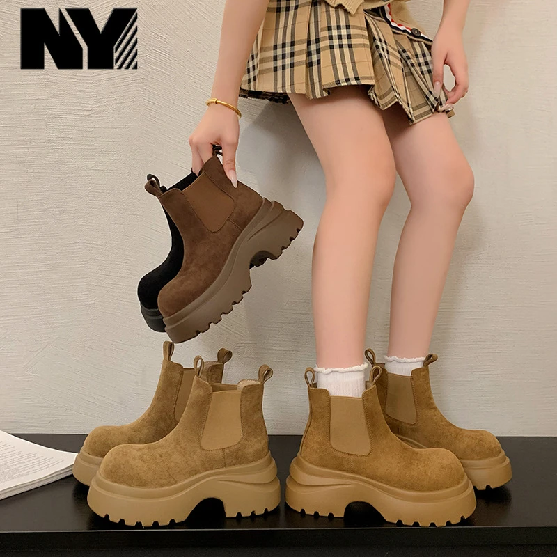 NY切尔西小个子增高厚底雪地靴女2025秋冬新款加厚百搭休闲时尚鞋