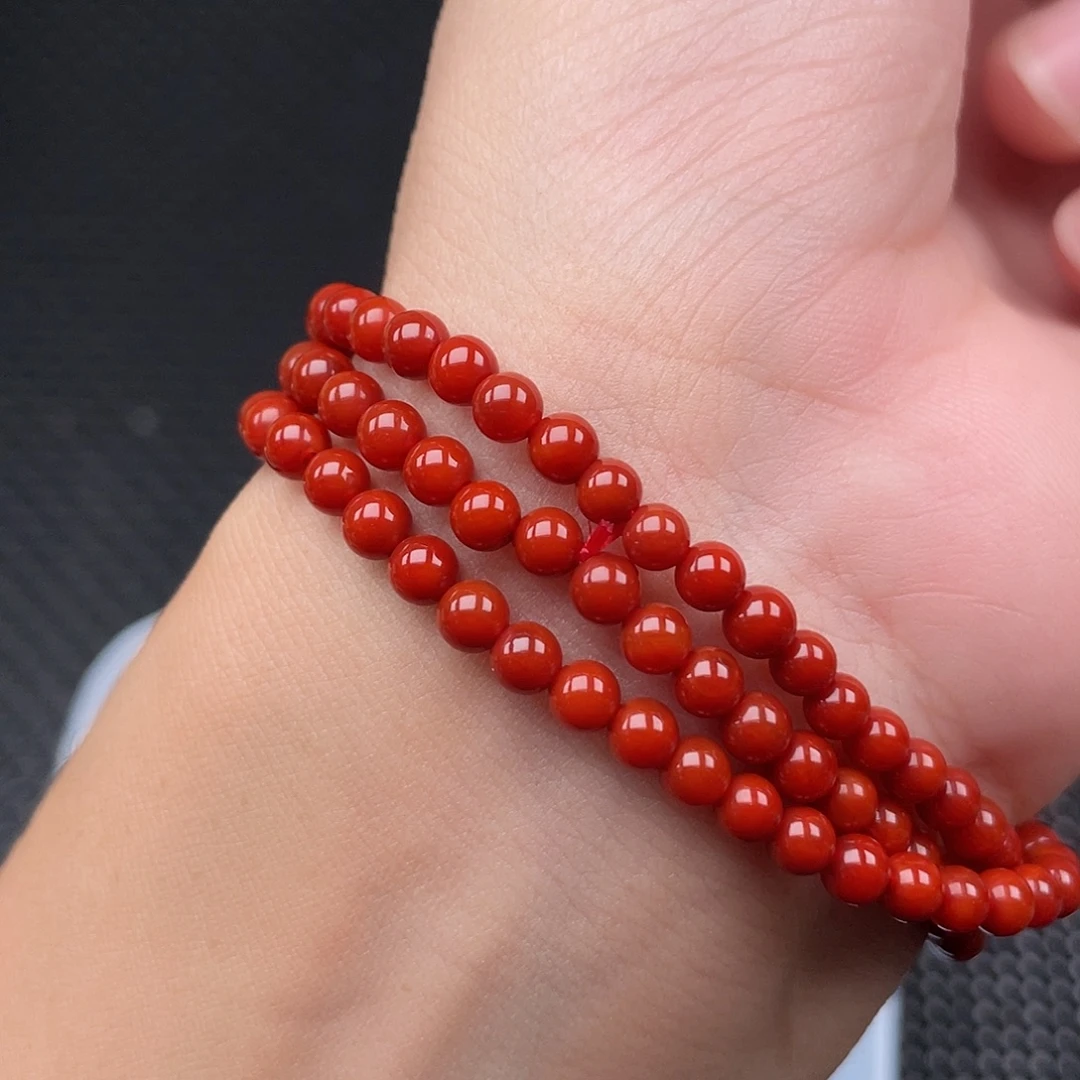 南红玛瑙未镶嵌4mm柿子红圆珠三圈