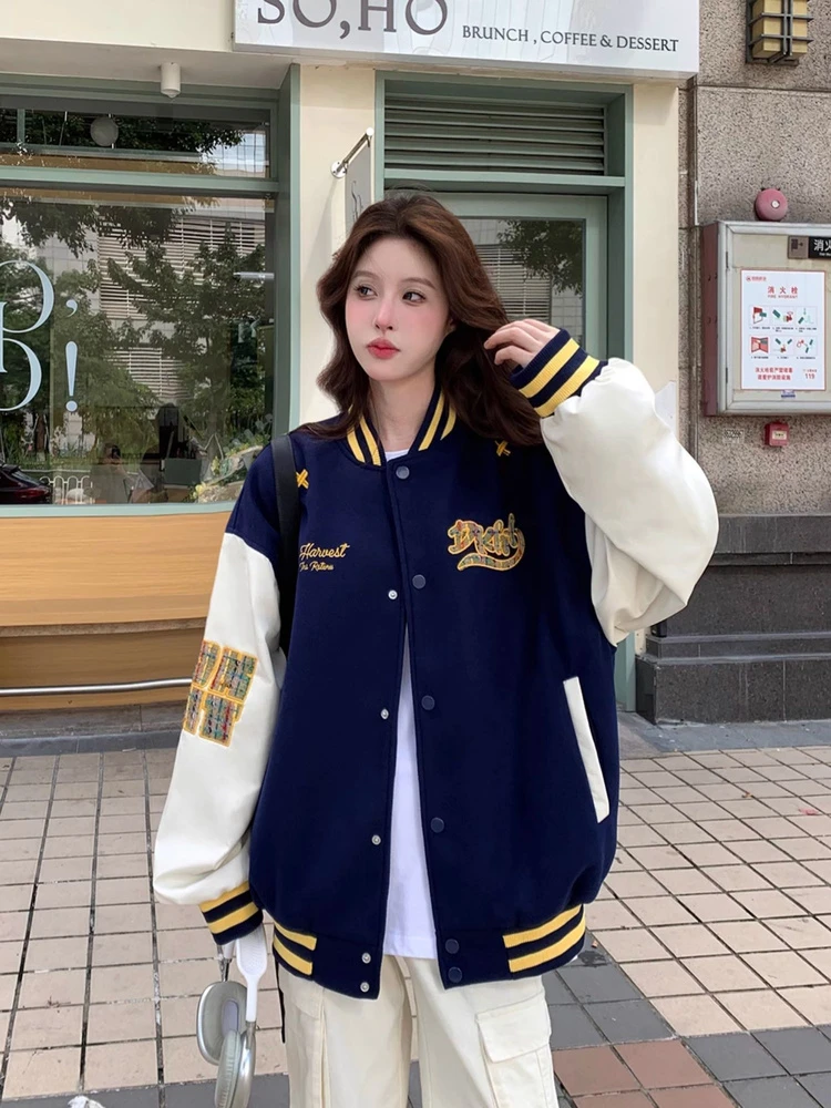 美式复古刺绣国潮棒球服2025秋冬款宽松百搭休闲夹克加厚情侣外套