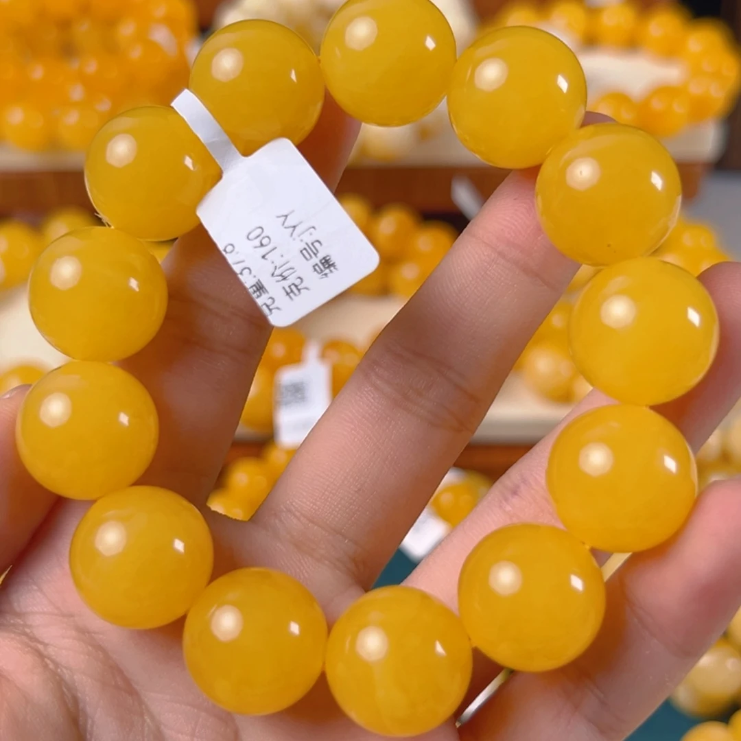 ！***！手链琥珀未镶嵌37.8g焦皮同料圆珠17mm jyy