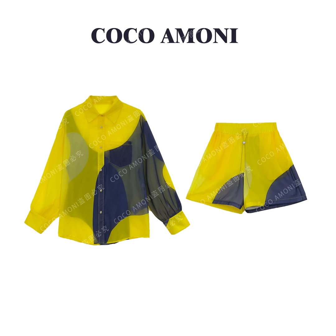 休闲时尚百搭夏季新款撞色防晒套装上衣短裤两件套FS094