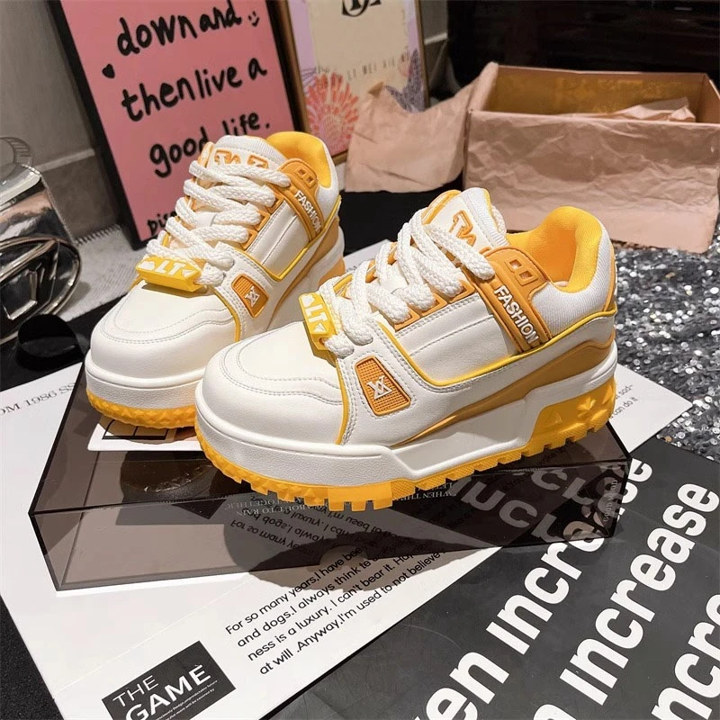 欧货2025系带大头面包鞋休闲鞋板鞋小白鞋运动厚底松糕小胖丁女鞋