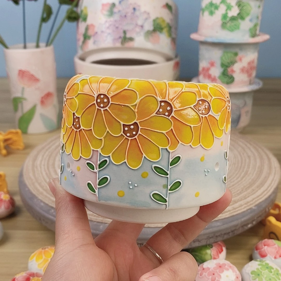 手绘手工制作陶瓷花盆22