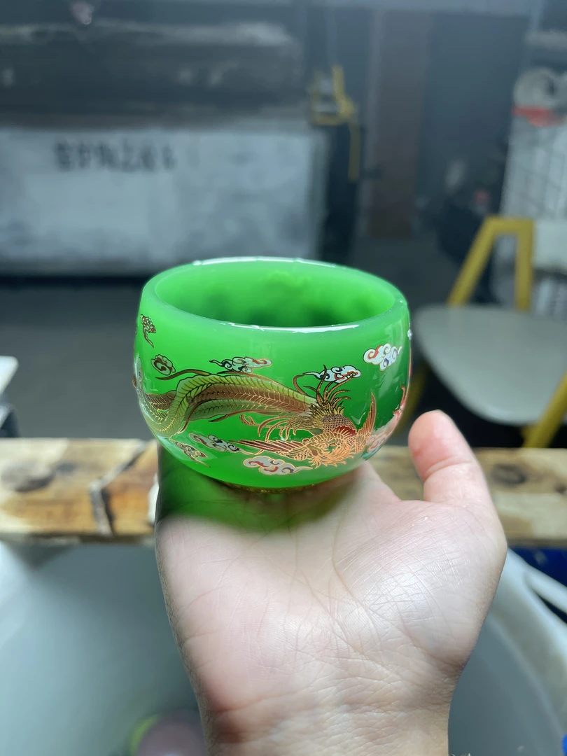 帝王绿龙凤呈祥大容量琉璃杯茶具