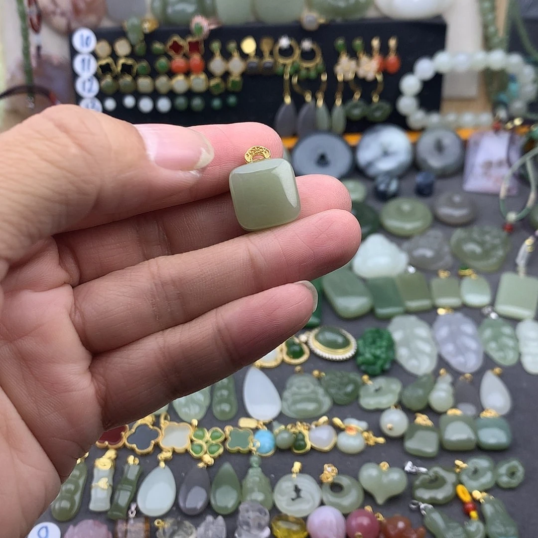 和田玉银S925镶嵌吊坠(不含链)