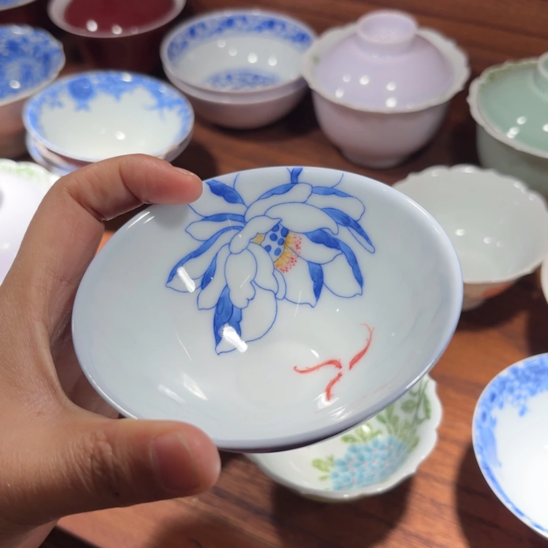 瓷荷花霁蓝主人杯