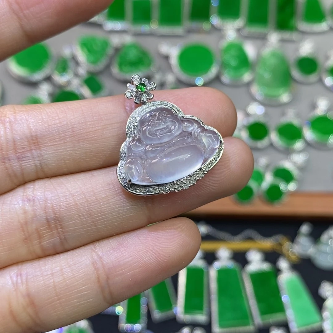 翡翠吊坠(不含链)18K金镶嵌