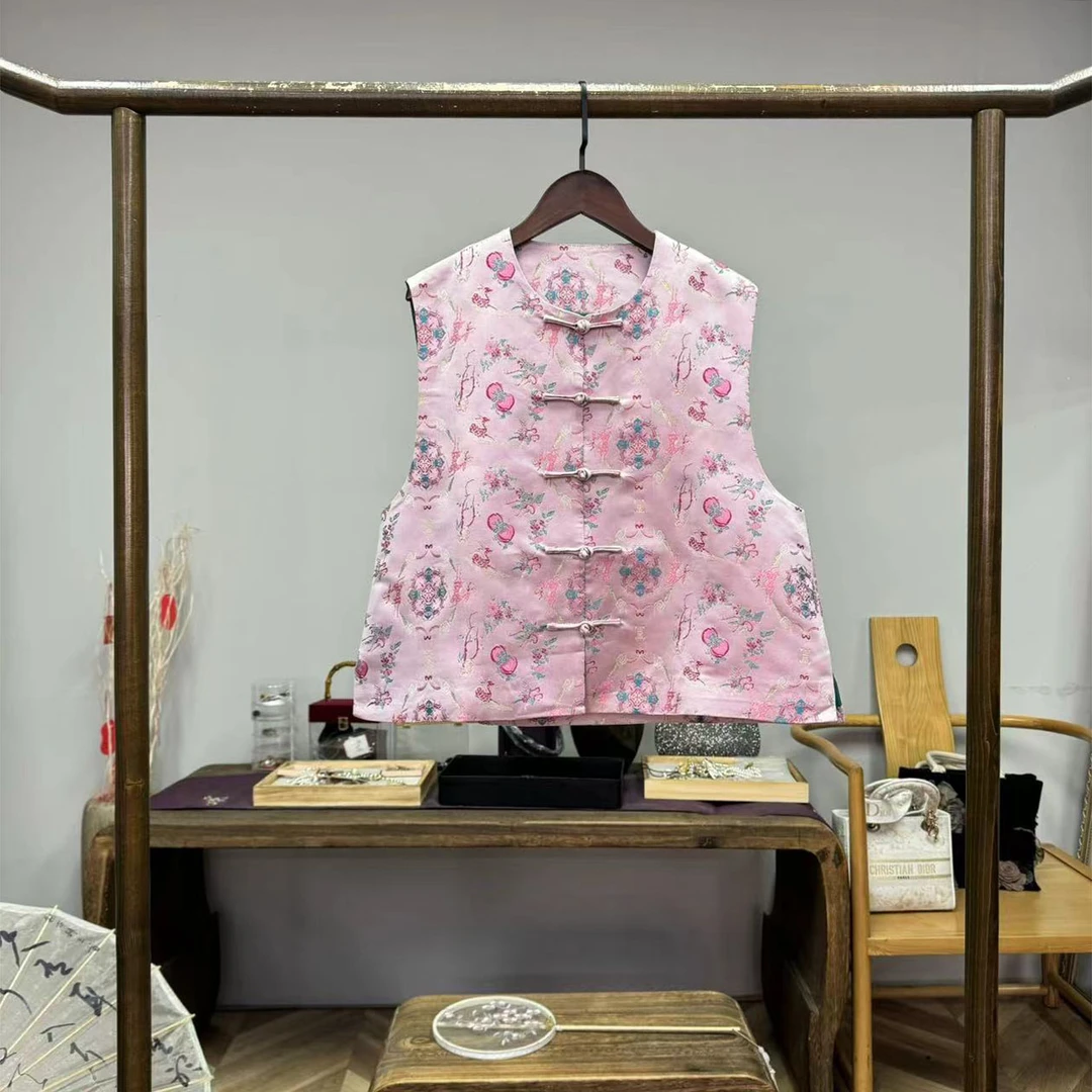 粉粉鹿桃！桑蚕丝新中式清凉马甲！ GZ3965