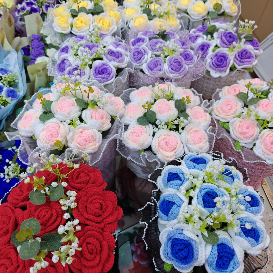 手工钩针编织渐变玫瑰水果系列花束手捧花情人节情侣闺蜜礼物
