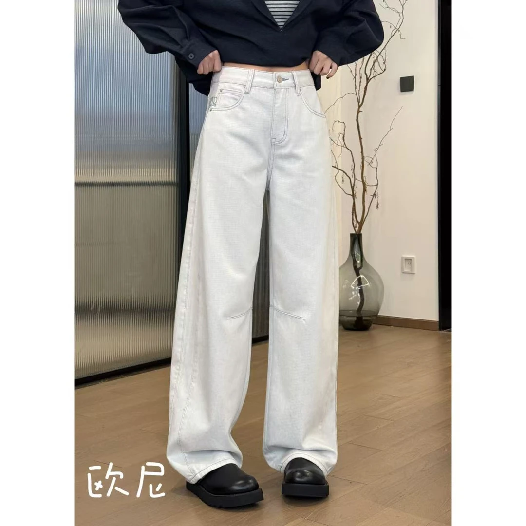 欧尼私服 2025春款石灰白高腰直筒牛仔裤2502C212