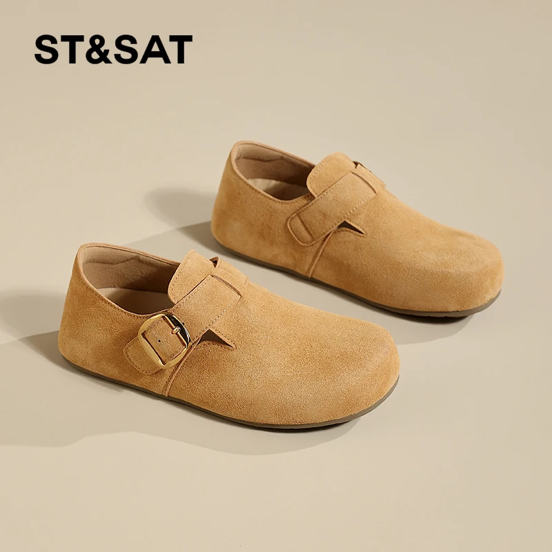 星期六复古勃肯鞋女款2025春季新款平底单鞋简约软底一脚蹬豆豆鞋