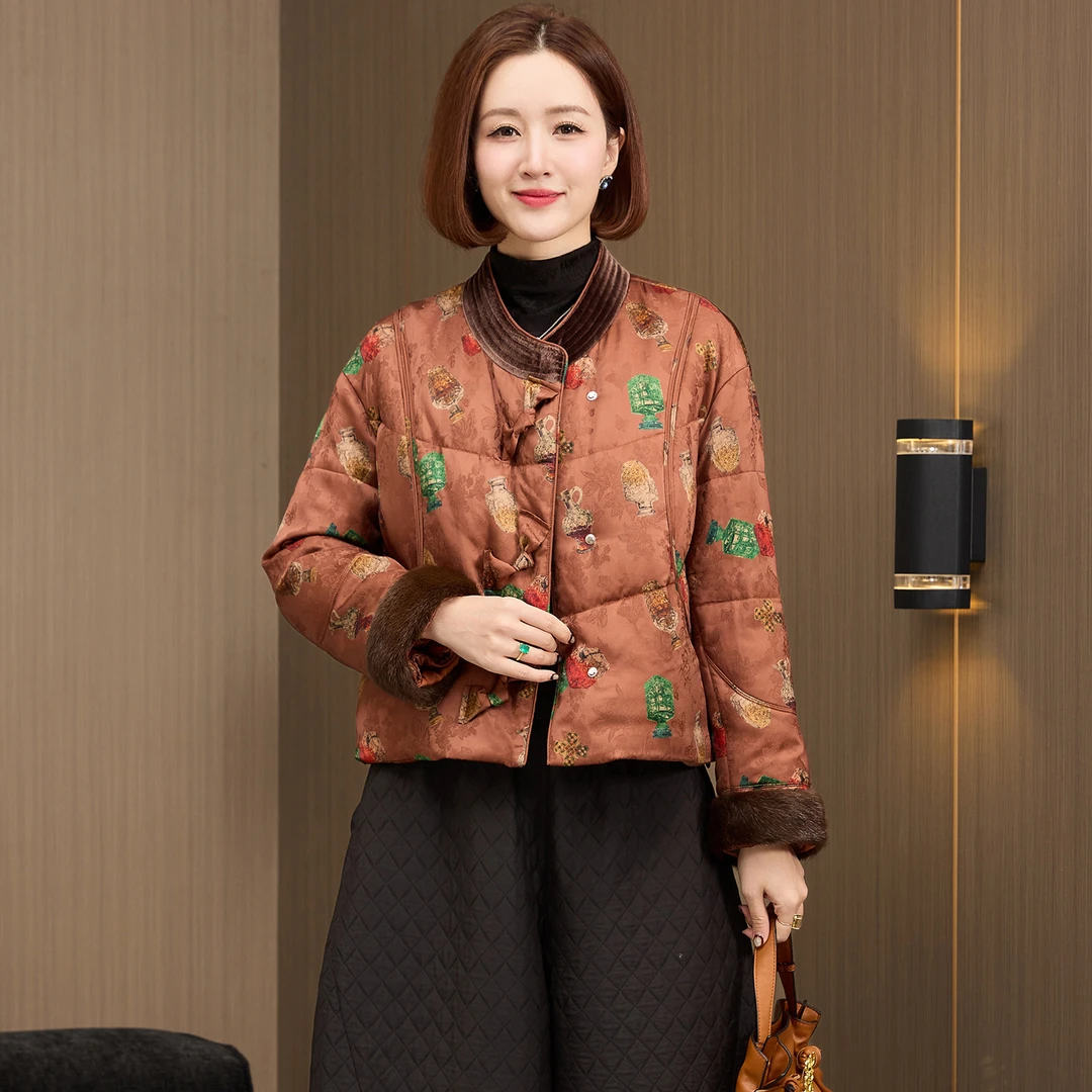 香云纱高级感鹅绒服新中式羽绒服女款冬季妈妈装国风贵气外套短款