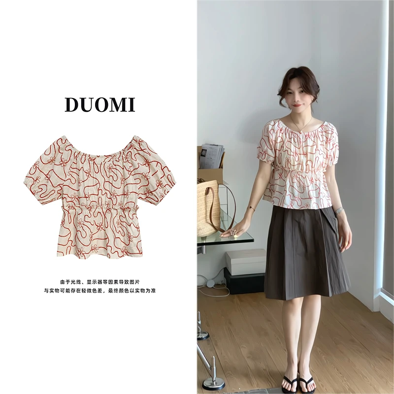【DUOMI】夏季新款女装百搭时尚小众风设计感上衣小衫D6895