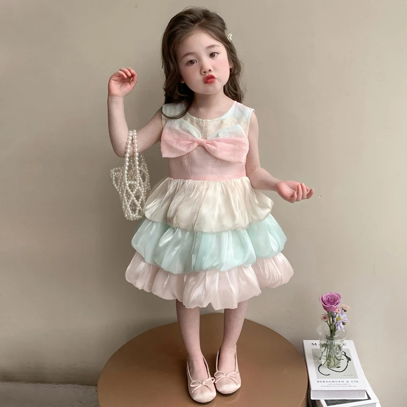 儿童夏季彩虹蛋糕裙女童夏款连衣裙2025新款女宝宝洋气夏装公主裙
