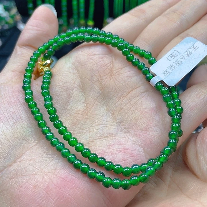 翡翠未镶嵌颈饰天然A货翡翠 辣绿锁骨链4