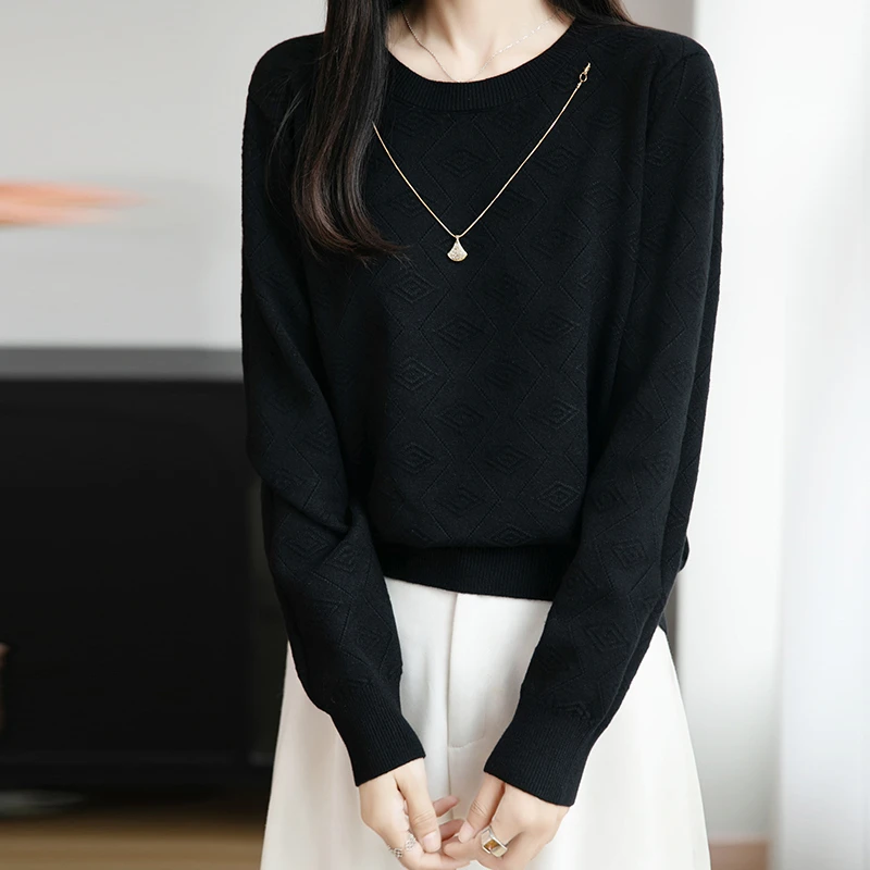 品牌2025新款秋季圆领套头纯色针织衫宽松百搭上衣亲肤时尚简约