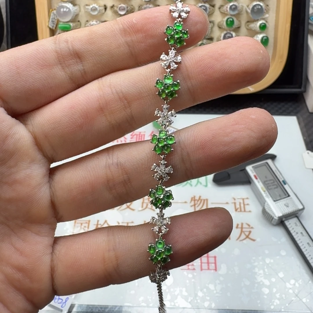 翡翠银S925镶嵌戒指天然缅甸翡翠A货