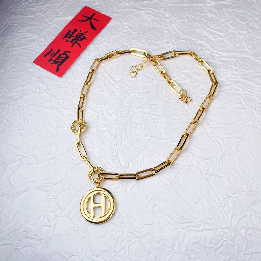 【H字母项链】足金999时尚5D无氰H字母复古百搭轻奢项链
