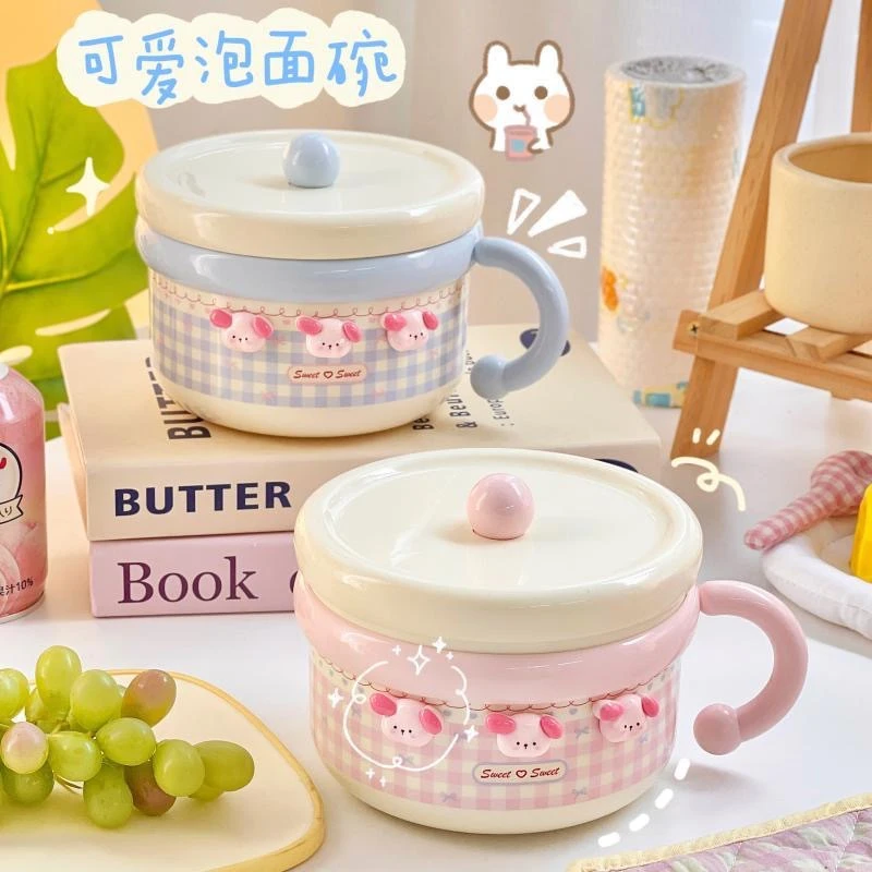 高颜值泡面碗304不锈钢吃饭汤碗ins少女心学生宿舍带盖大容量饭盒