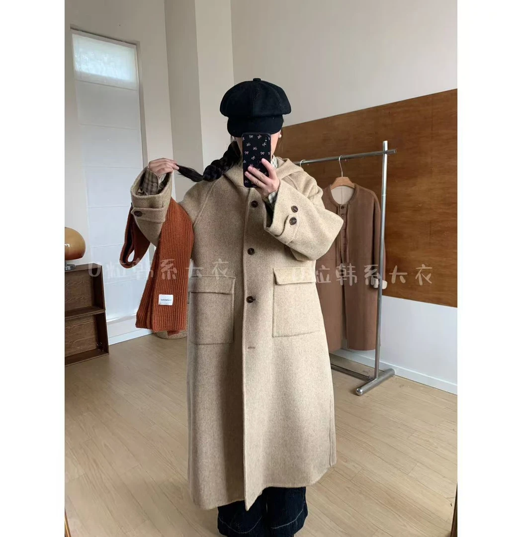 反季大促【半岛铁盒】双面羊毛大衣2025秋冬新款连帽长款加厚双面呢