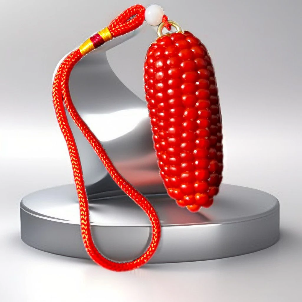 天然文玩迷你玉米手把红色成品把玩玉米种子可爱挂绳款盘玩手捻新