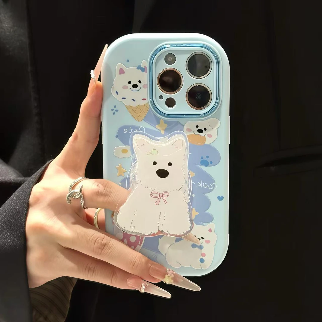 适用iPhone17/16/15/14promax可爱小狗支架壳小米15/14新款华为pu