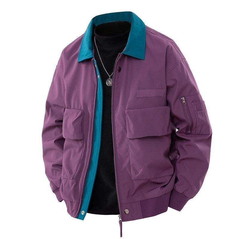 2025年春秋撞色休闲宽松立领夹克男士潮流百搭亲肤防风外套潮2513