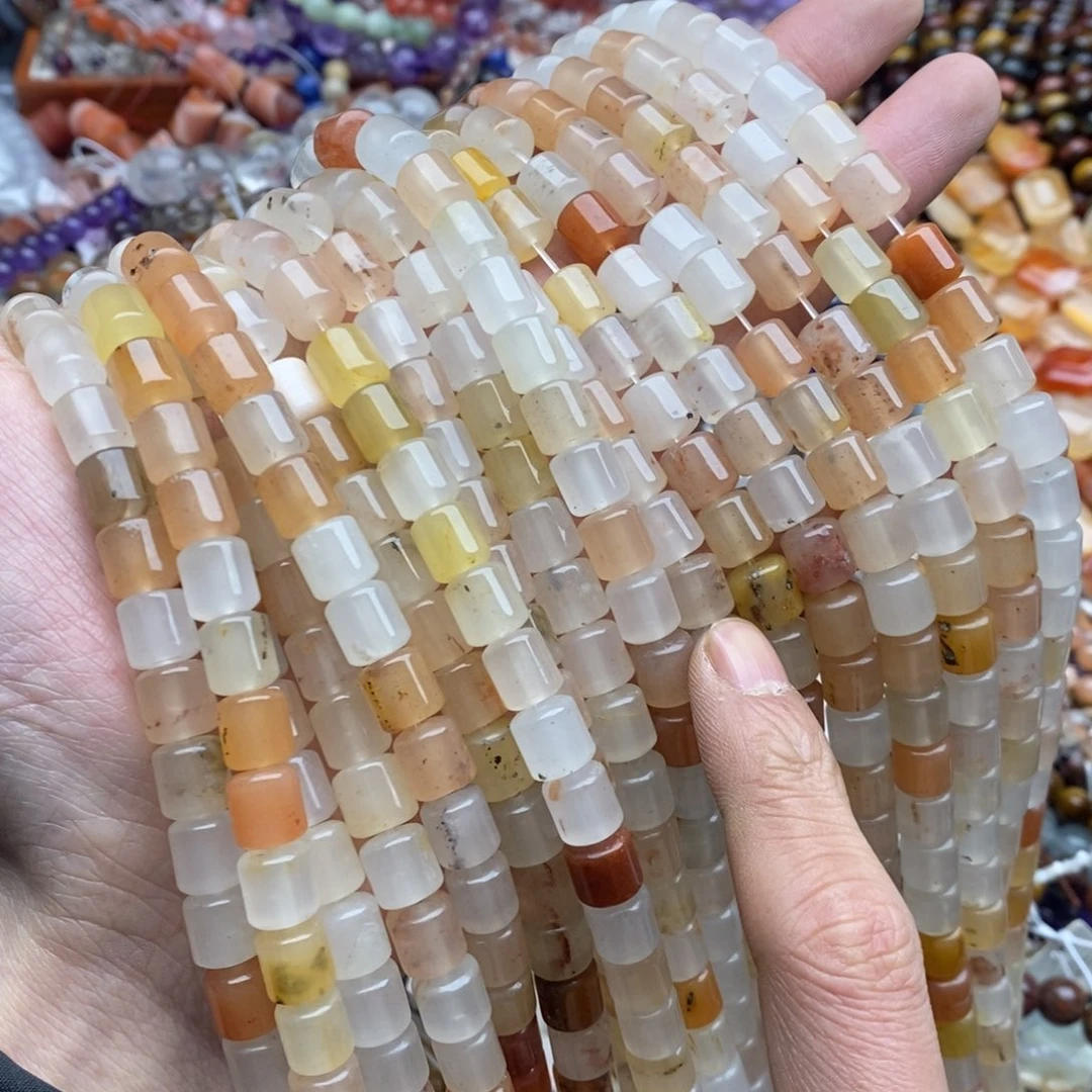 玛瑙/玉髓未镶嵌珠宝半成品一条纯天然8mm白金丝玉小桶珠