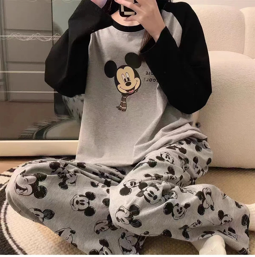 长袖长裤睡衣女春秋季学生韩版可爱宽松卡通甜美两件套装家居服薄
