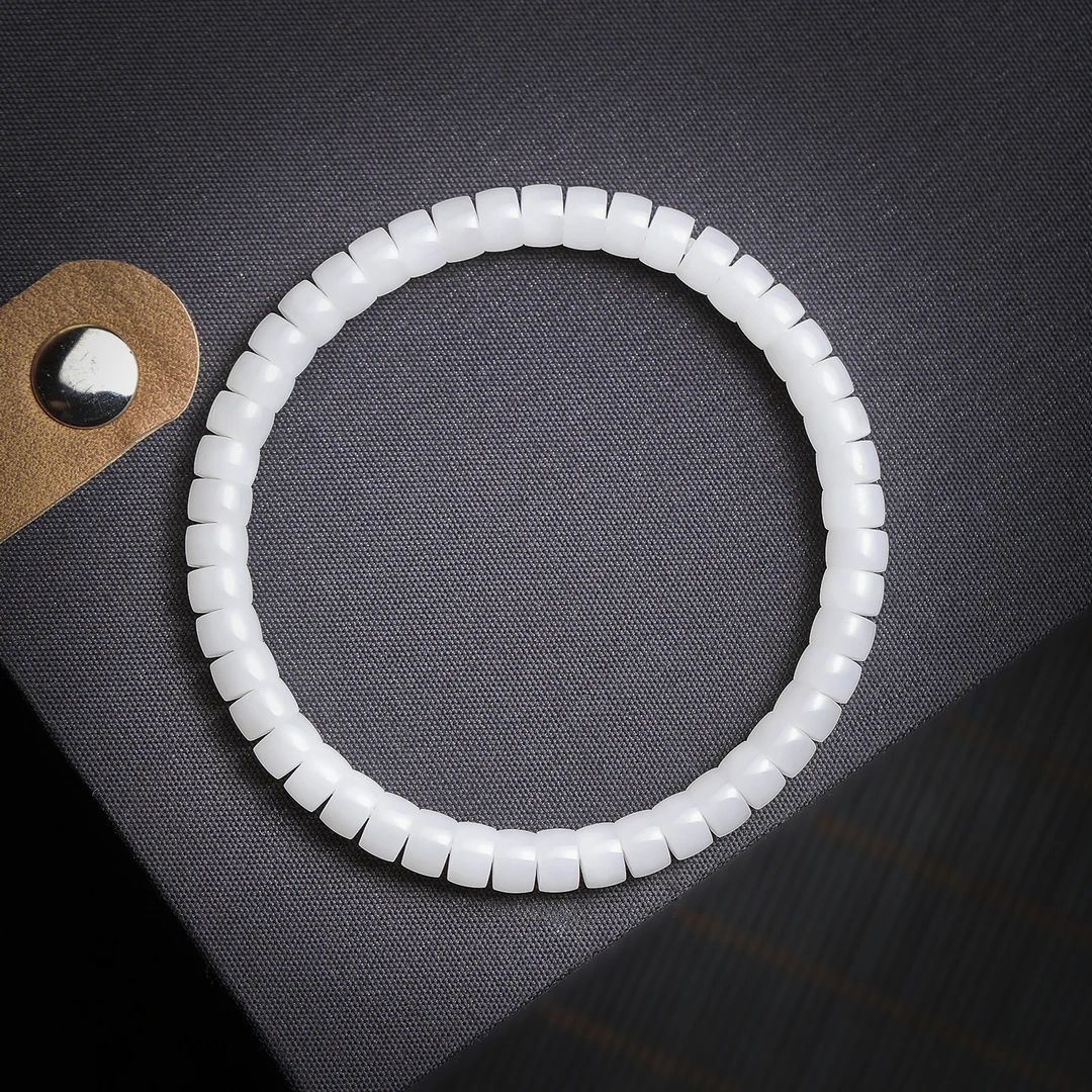 新疆和田玉白玉直切卡6药片珠 极致归圆手镯平替珠链手串小众轻奢