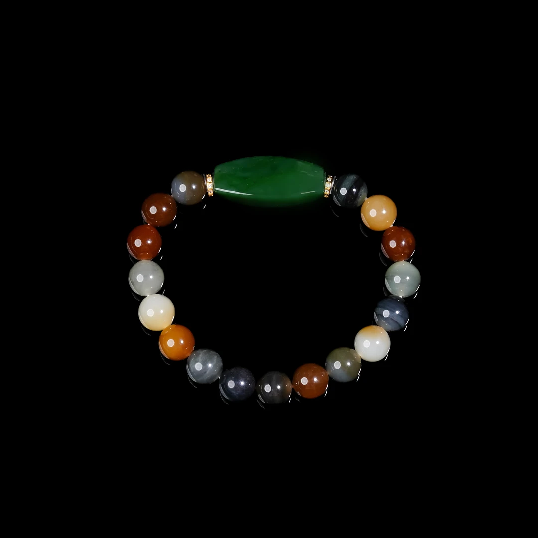 【小涵专属】s925和田玉多宝搭碧玉路路通手串 多样性发一9mm/30*12