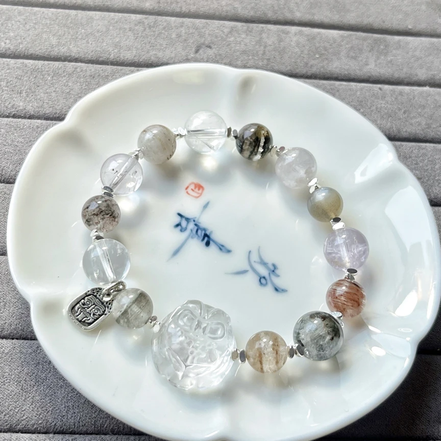 跳水清货天然多宝千层彩幽灵白水晶大狐仙手串