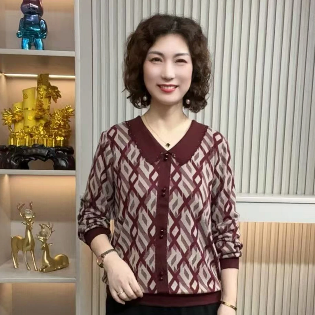 妈妈装流行时尚潮牌女装宽松秋装女士欧若拉独特漂亮上装休闲长袖