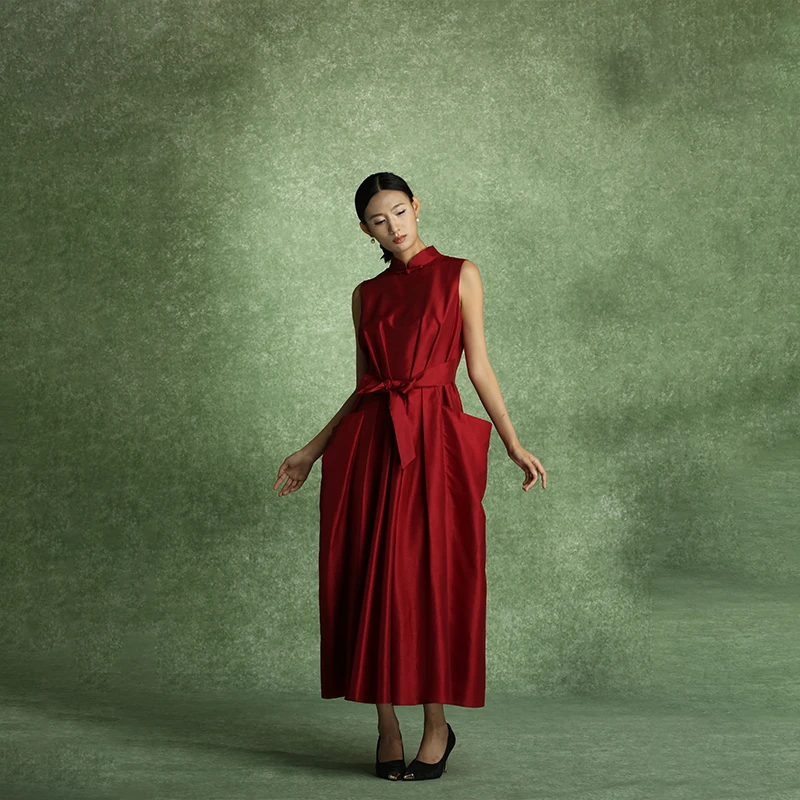 JIXIANGYIJIA/吉祥衣家如朱丝弦无袖连衣裙中国风夏季913234006