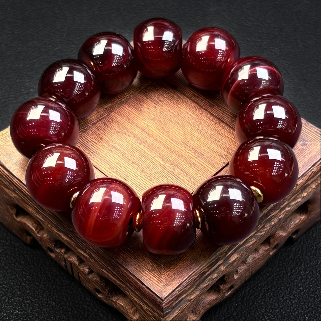 290199/天然玛瑙男生轻奢酒红蚕丝玛瑙手串 多样性一件发