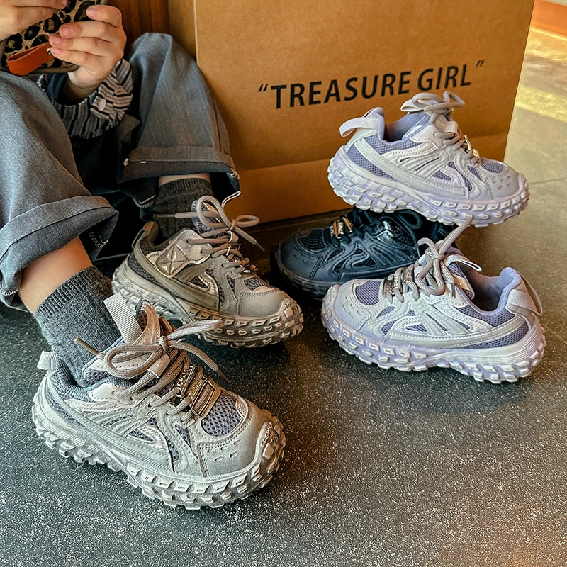 炸街爆款中大童重工运动鞋网红做旧防滑轮胎鞋2025春秋儿童老爹鞋
