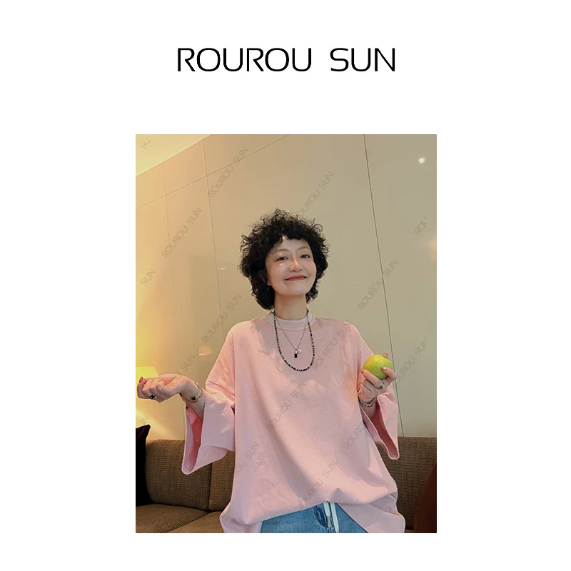 21901简约纯色短袖T恤女休闲宽松纯棉上衣