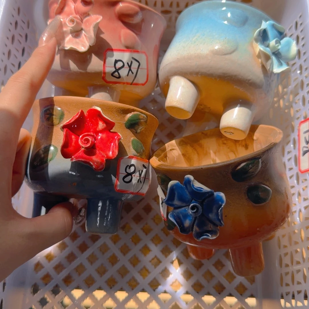 紫砂花盆粗陶精雕