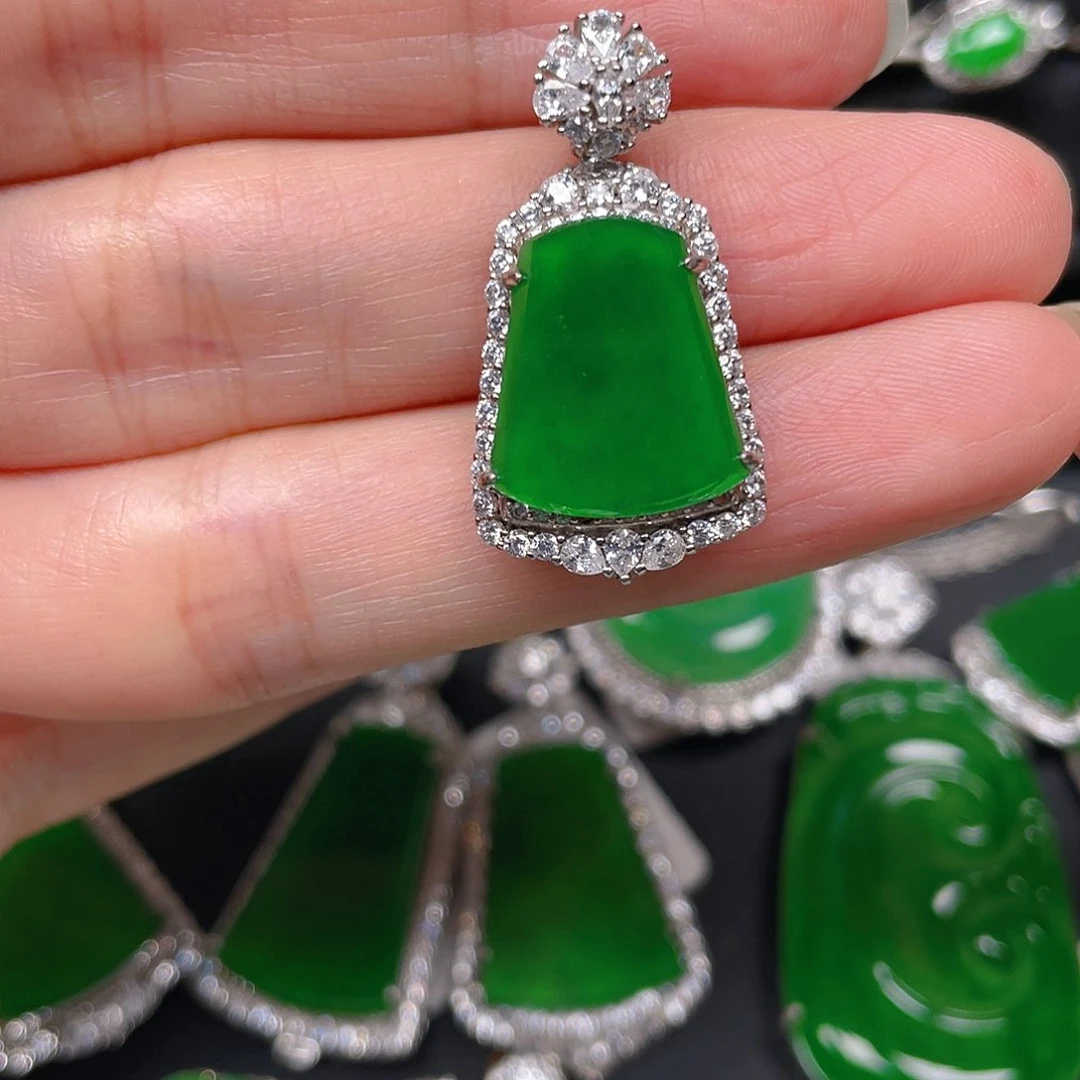 吊坠(不含链)银S925镶嵌翡翠吊坠