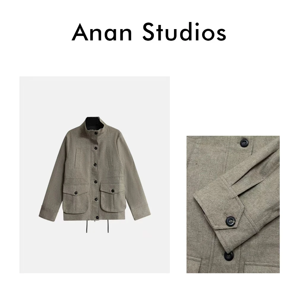 Anan Studios【轻境】法式高级感纯色立领单排扣羊毛夹克短外套8301