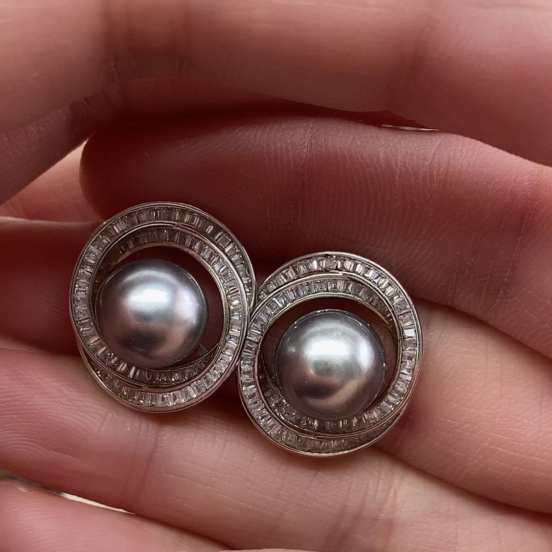 海水珍珠耳饰银S925镶嵌