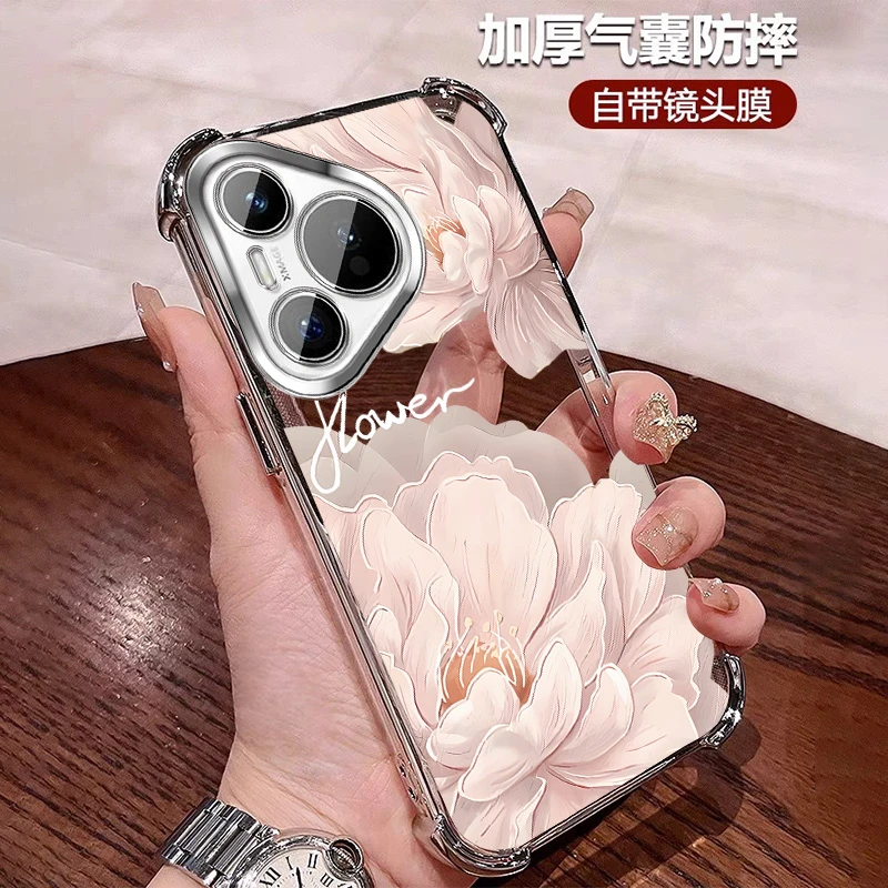 轻奢花朵适用华为pura80手机壳防摔软壳P80pro+带镜头膜女士ultra