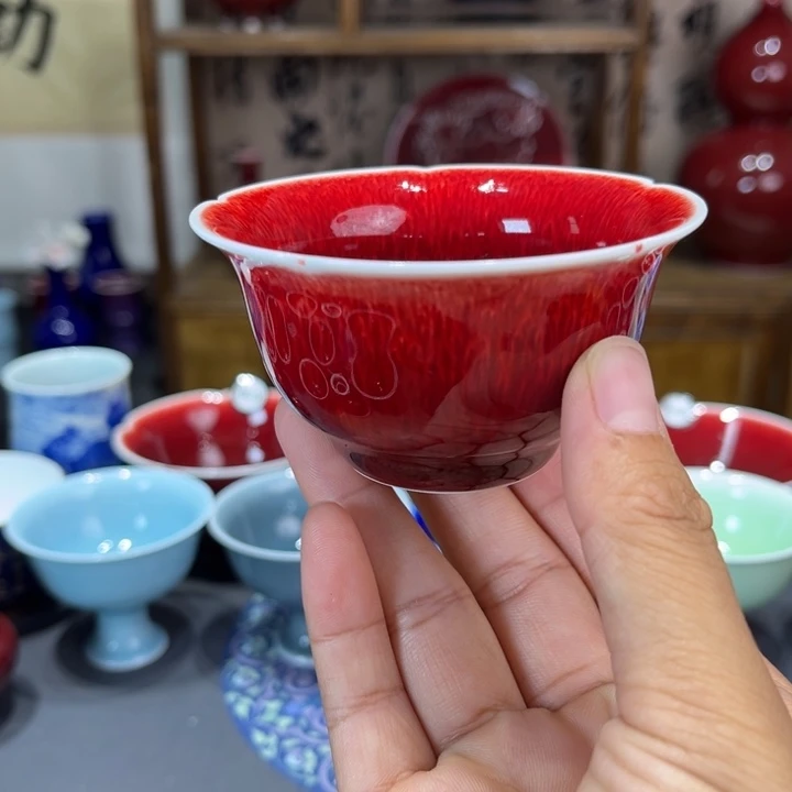 景德镇陶瓷浅行窑花朵杯