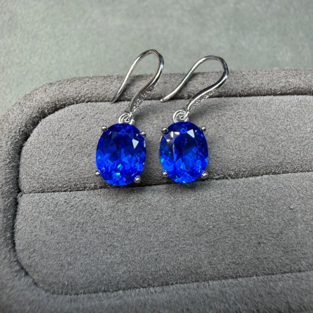 高订典藏钴蓝尖晶蓝小妖耳钩S925银镀金气质女神轻奢