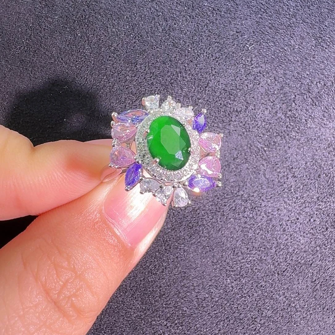 翡翠银S925镶嵌戒指蛋面