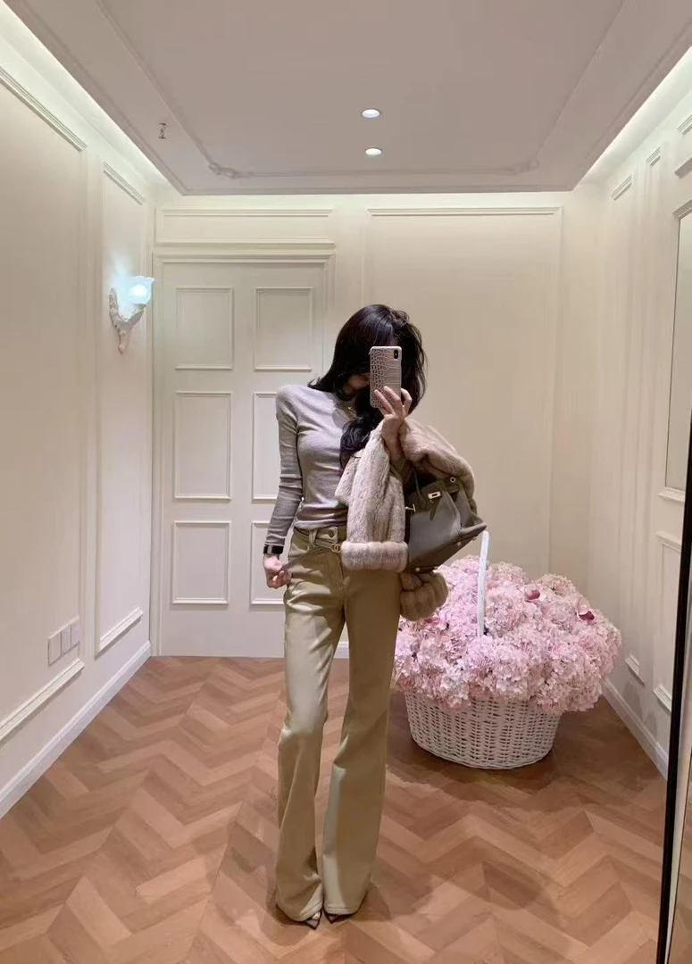 韩系穿搭休闲简约气质百搭洋气上衣长袖女修身显瘦长裤子两件套装