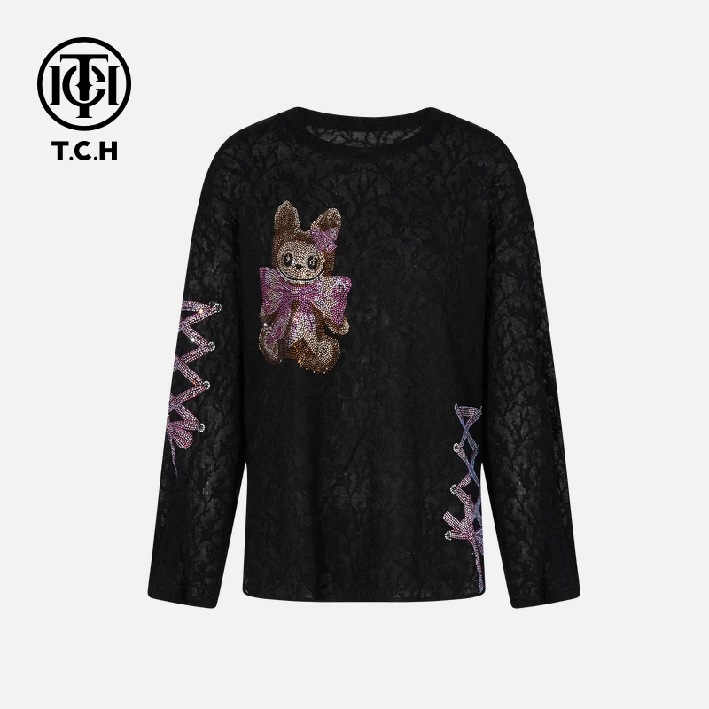 TCH私服烫钻工艺时尚休闲百搭松弛感打底衫T75C02E5006轻奢tch