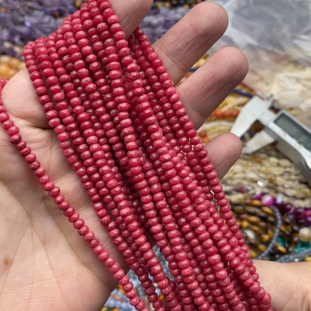 玛瑙/玉髓珠宝半成品未镶嵌三条装4mm红石切面算盘