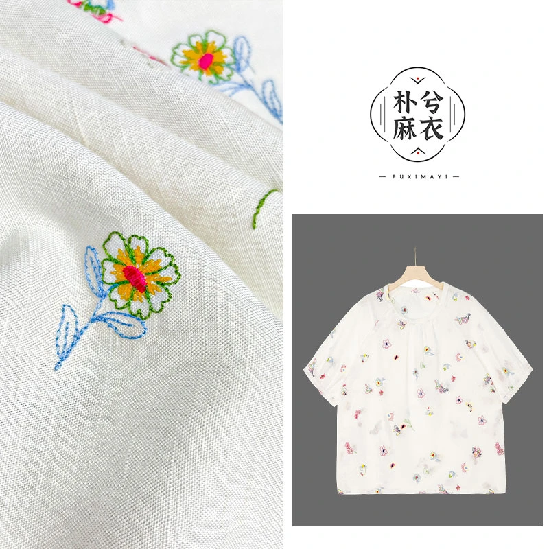 8908（小欢喜）王楠朴兮绣花亚麻小衫T恤