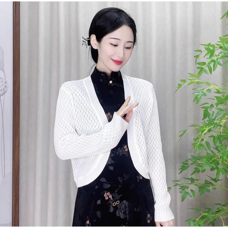 司藤披肩新款夏季冰丝披肩防晒遮肉空调衫米白色黑色百搭旗袍搭配